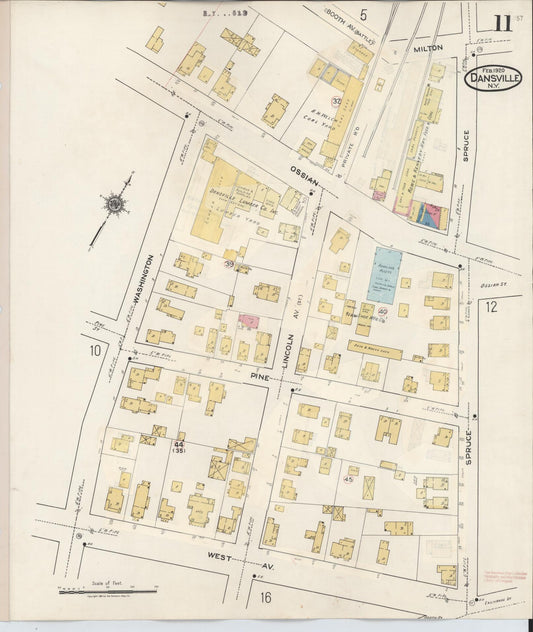 Sanborn Fire Insurance Map from Dansville, Livingston County, New York (1944), Sheet #0011 - Historic Sanborn Fire Insurance Map Print, vintage old map wall art, antique decor, genealogy gift, New York New York map