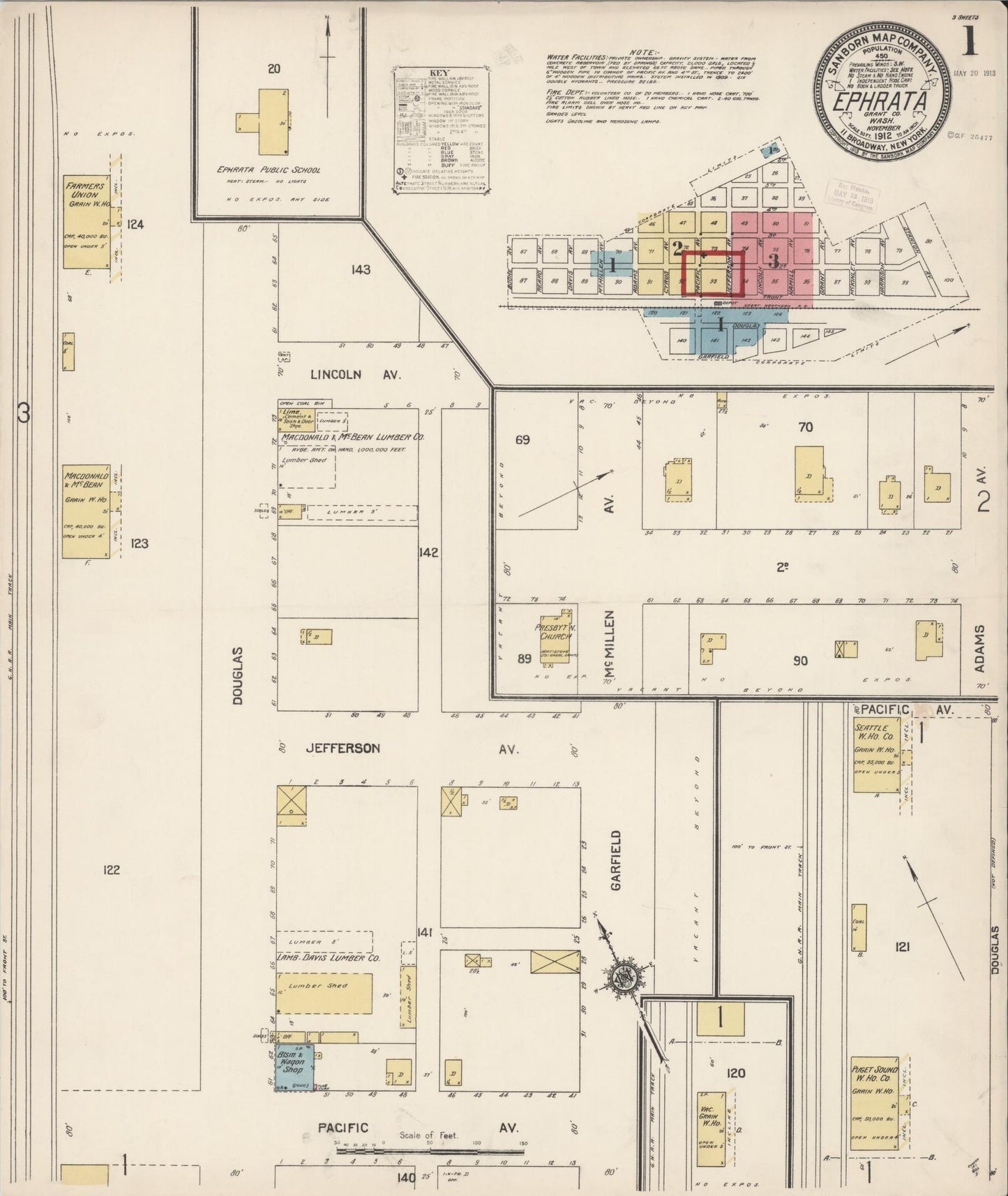 Sanborn Fire Insurance Map from Ephrata, Grant County, Washington (1912), Sheet #0001 - Complete Map Set gallery image, historic Sanborn map, vintage wall art, Washington Washington
