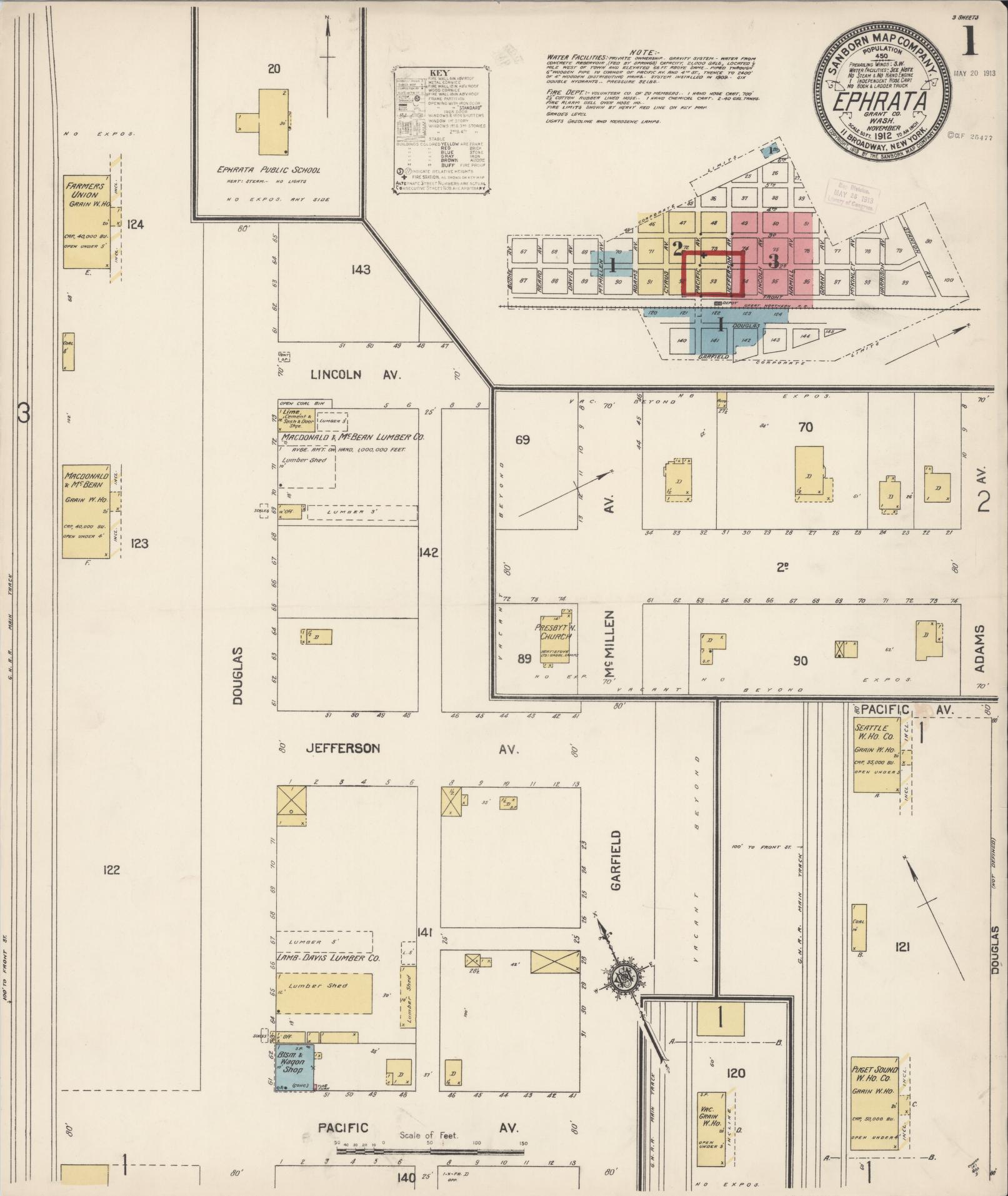 Sanborn Fire Insurance Map from Ephrata, Grant County, Washington (1912), Sheet #0001 - Complete Map Set gallery image, historic Sanborn map, vintage wall art, Washington Washington