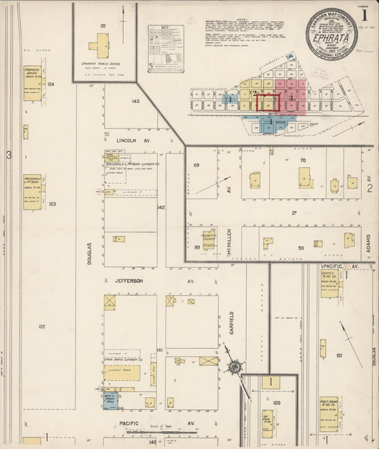 Sanborn Fire Insurance Map from Ephrata, Grant County, Washington (1912), Sheet #0001 - Complete Map Set gallery image, historic Sanborn map, vintage wall art, Washington Washington