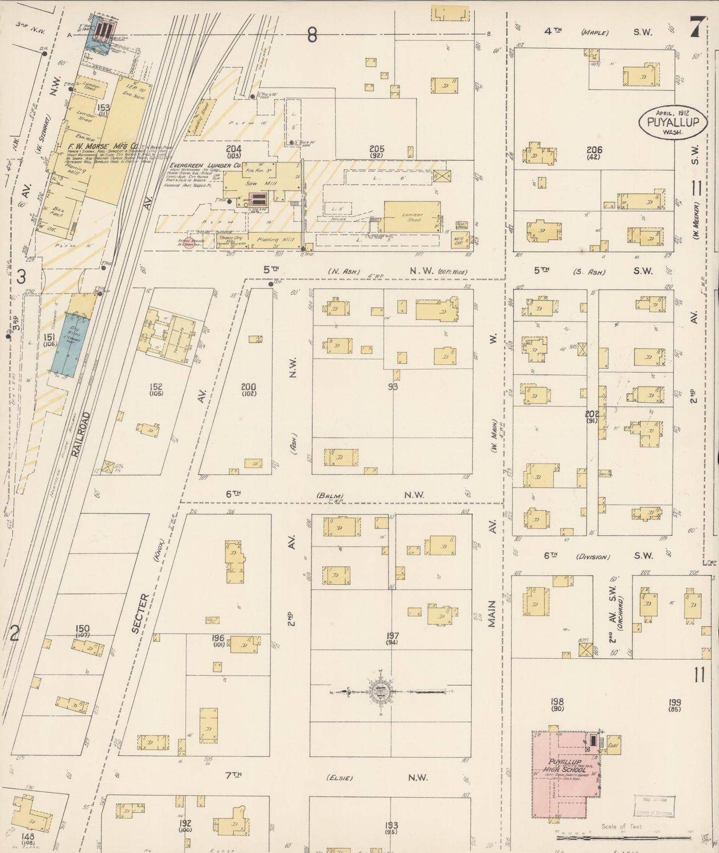 Sanborn Fire Insurance Map from Puyallup, Pierce County, Washington (1912), Sheet #0007 - Complete Map Set gallery image, historic Sanborn map, vintage wall art, Washington Washington