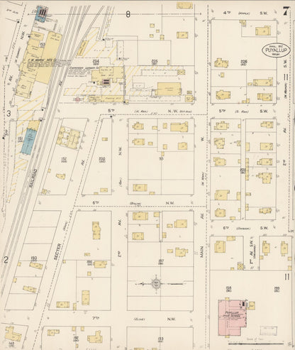 Sanborn Fire Insurance Map from Puyallup, Pierce County, Washington (1912), Sheet #0007 - Complete Map Set gallery image, historic Sanborn map, vintage wall art, Washington Washington