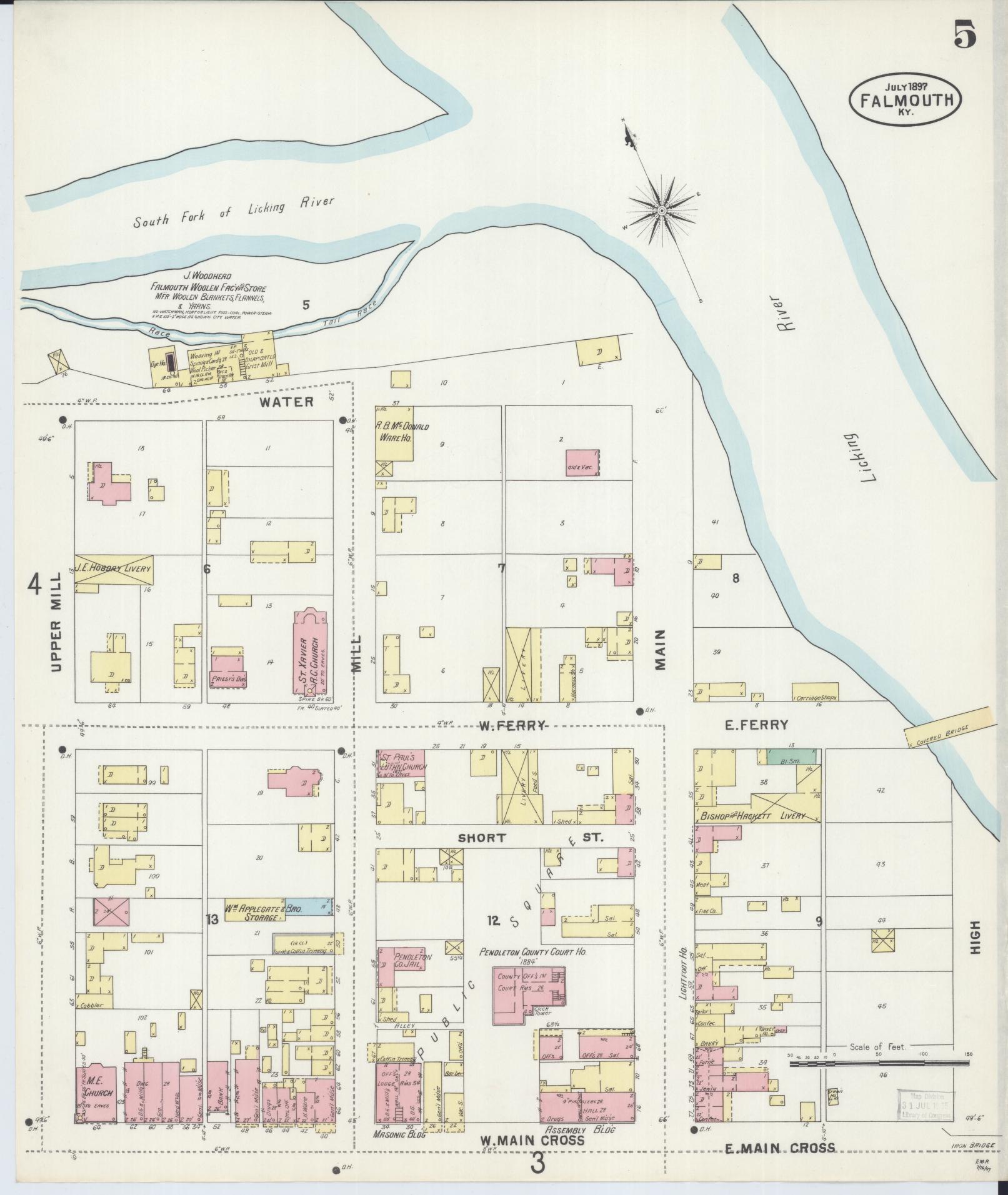Sanborn Fire Insurance Map from Falmouth, Pendleton County, Kentucky (1897), Sheet #0005 - Historic Sanborn Fire Insurance Map Print, vintage old map wall art, antique decor, genealogy gift, Kentucky Kentucky map