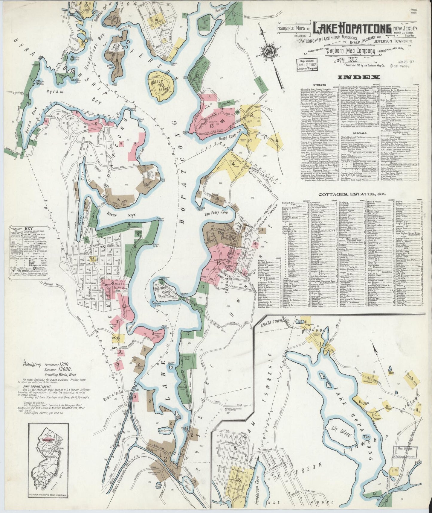 Sanborn Fire Insurance Map from Lake Hopatcong, Morris And Sussex Counties, New Jersey. (1917) – Historic Sanborn Fire Insurance Map Print