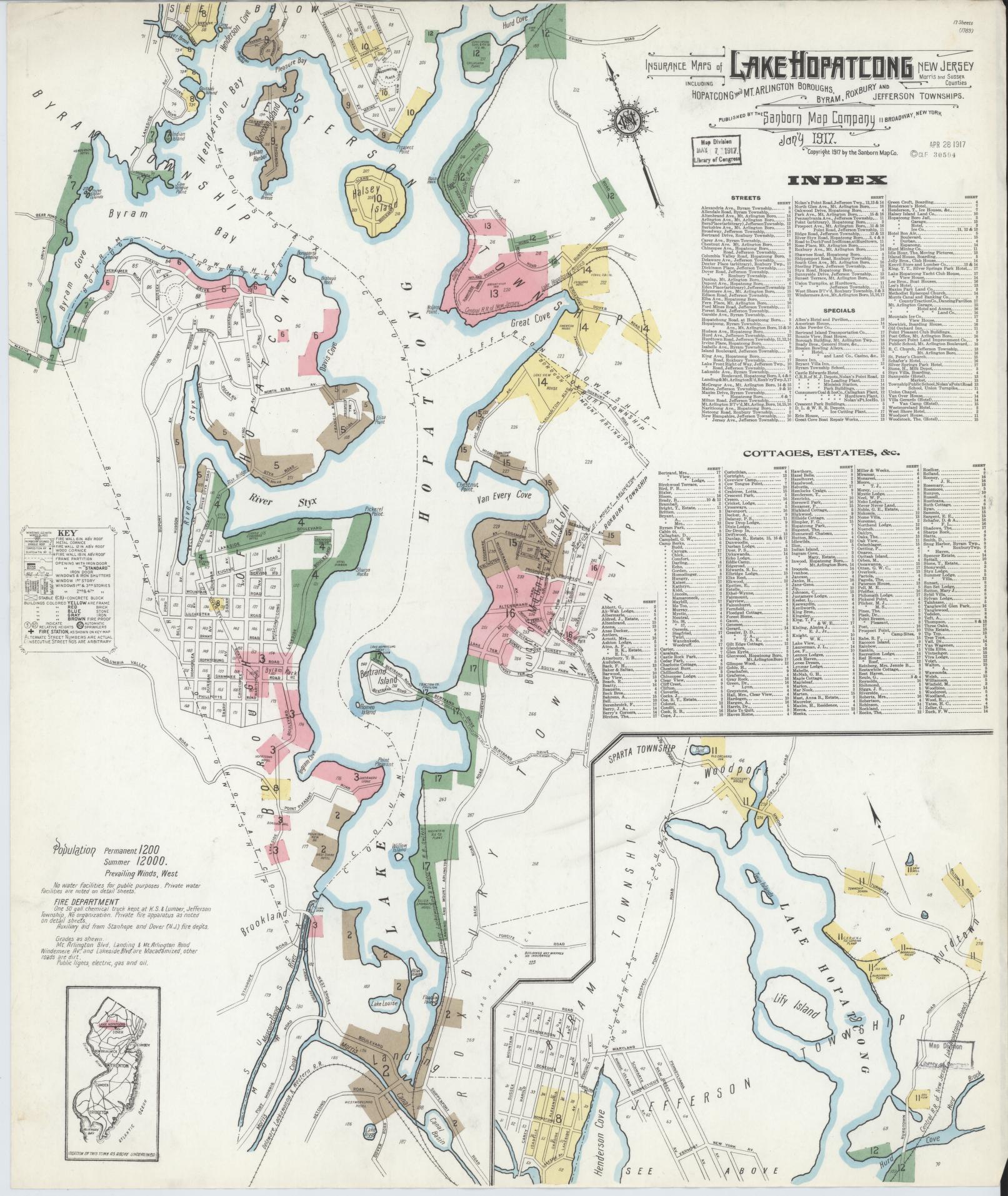 Sanborn Fire Insurance Map from Lake Hopatcong, Morris And Sussex Counties, New Jersey. (1917) – Historic Sanborn Fire Insurance Map Print