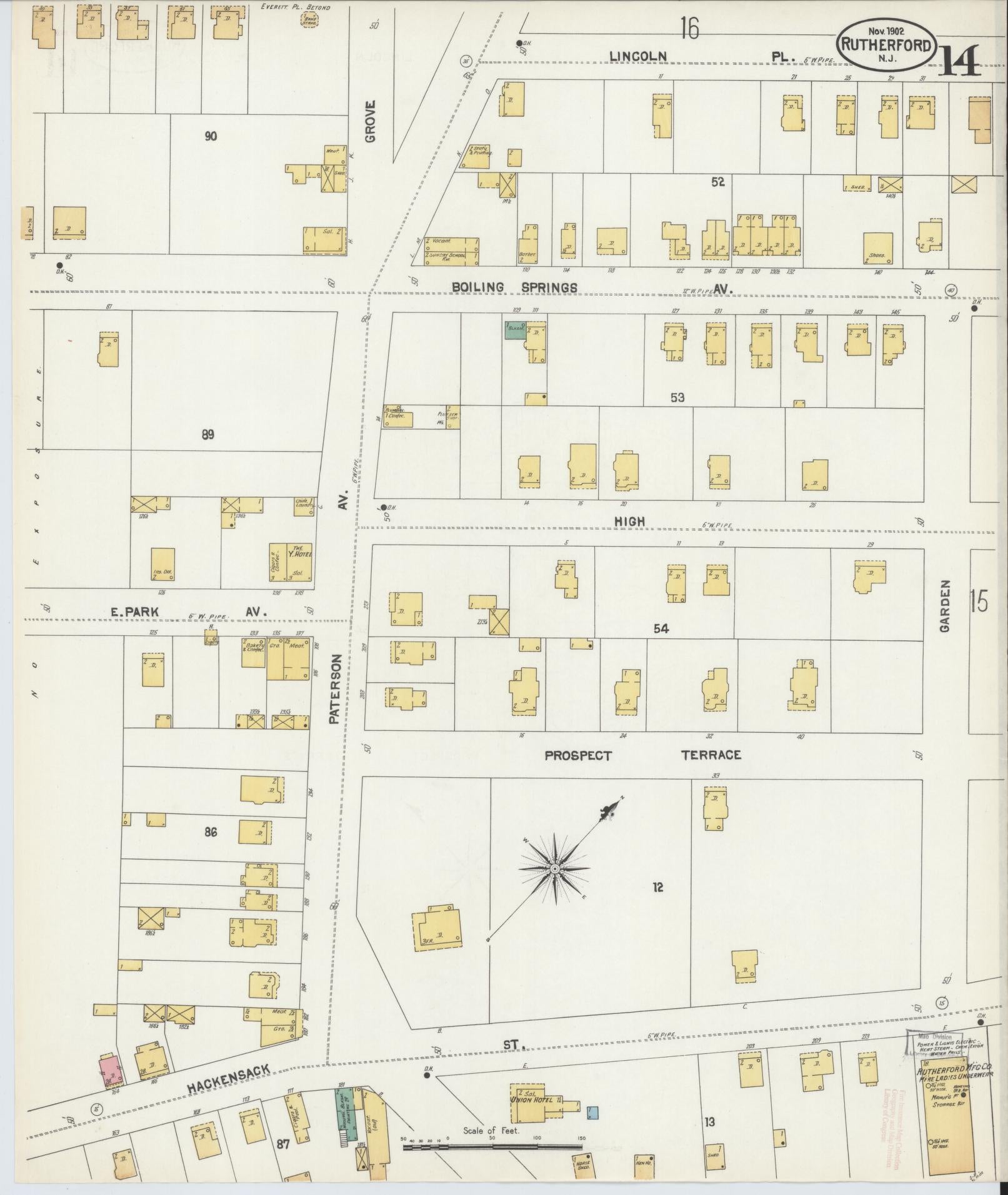 Sanborn Fire Insurance Map from Rutherford, Bergen County, New Jersey (1902), Sheet #0014 - Complete Map Set gallery image, historic Sanborn map, vintage wall art, New Jersey New Jersey