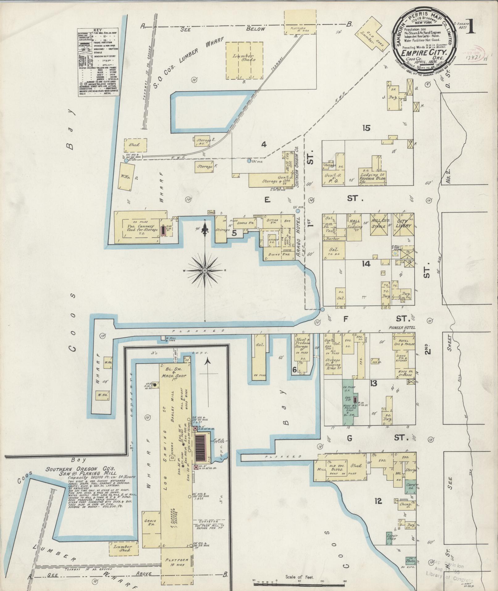 Sanborn Fire Insurance Map from Empire, Coos County, Oregon (1891), Sheet #0001 - Complete Map Set gallery image, historic Sanborn map, vintage wall art, Oregon Oregon