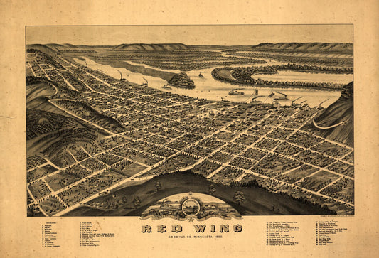 Panoramic view of the city of Red Wing, Goddhue [sic] Co., Minnesota, 1880 (1880) – Historic Bird’s-Eye View Panorama Print
