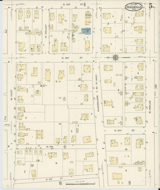 Sanborn Fire Insurance Map from Paragould, Greene County, Arkansas (1914), Sheet #0005 - Historic Sanborn Fire Insurance Map Print, vintage old map wall art, antique decor, genealogy gift, Arkansas Arkansas map