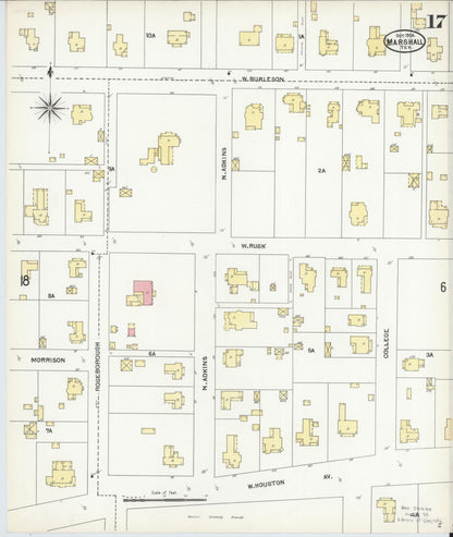 Sanborn Fire Insurance Map from Marshall, Harrison County, Texas (1904), Sheet #0017 - Complete Map Set gallery image, historic Sanborn map, vintage wall art, Texas Texas