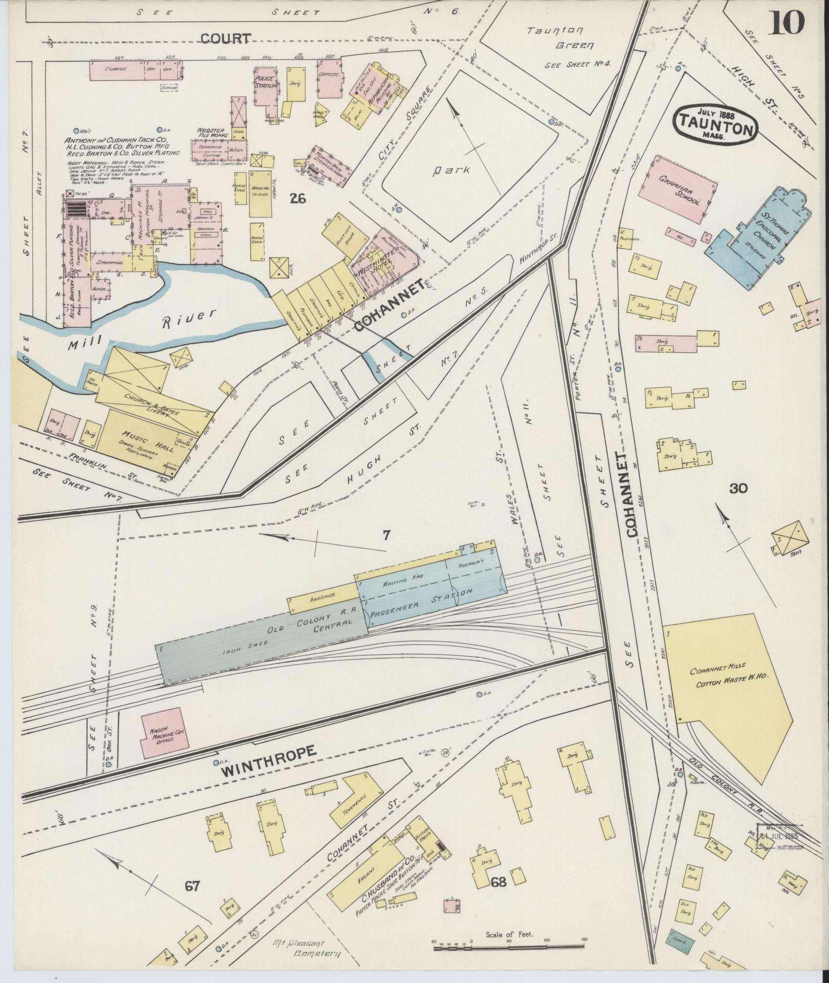 Sanborn Fire Insurance Map from Taunton, Bristol County, Massachusetts (1888), Sheet #0010 - Complete Map Set gallery image, historic Sanborn map, vintage wall art, Massachusetts Massachusetts
