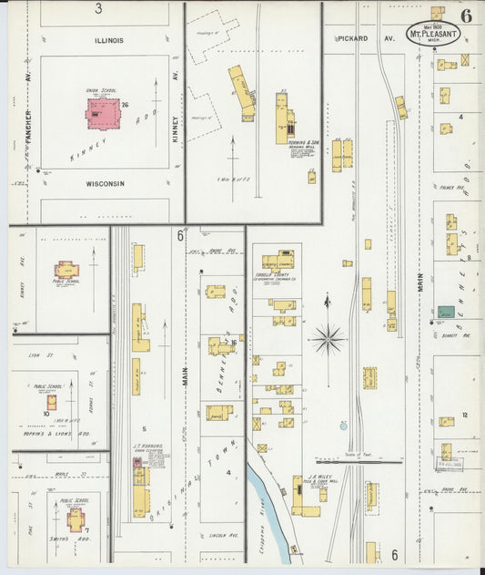 Sanborn Fire Insurance Map from Mount Pleasant, Isabella County, Michigan (1900), Sheet #0006 - Historic Sanborn Fire Insurance Map Print, vintage old map wall art, antique decor, genealogy gift, Michigan Michigan map