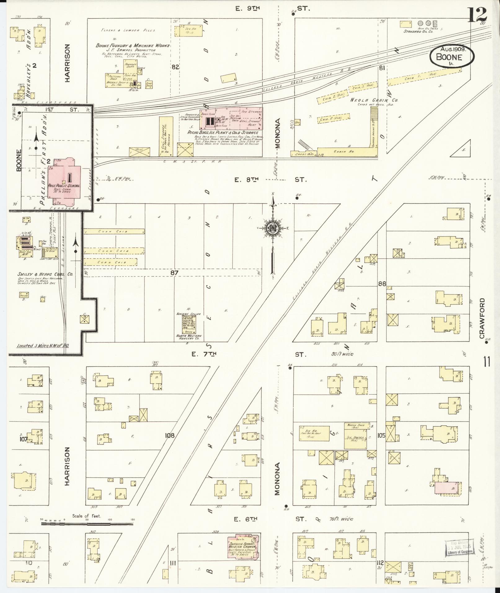 Sanborn Fire Insurance Map from Boone, Boone County, Iowa (1909), Sheet #0012 - Historic Sanborn Fire Insurance Map Print, vintage old map wall art
