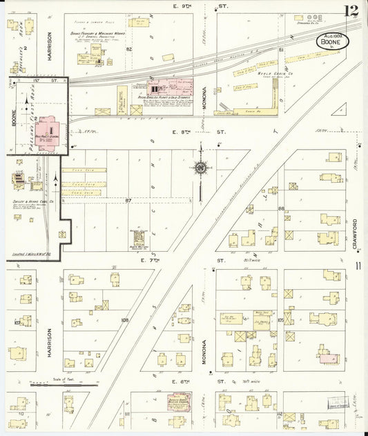 Sanborn Fire Insurance Map from Boone, Boone County, Iowa (1909), Sheet #0012 - Historic Sanborn Fire Insurance Map Print, vintage old map wall art