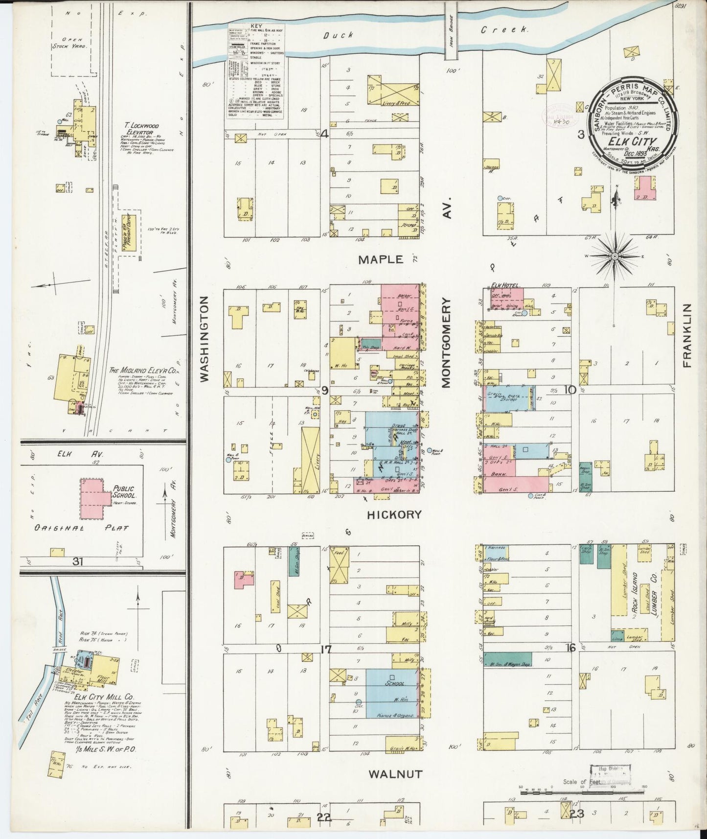 Sanborn Fire Insurance Map from Elk City, Montgomery County, Kansas (1893), Sheet #0001 - Historic Sanborn Fire Insurance Map Print, vintage old map wall art, antique decor, genealogy gift, Kansas Kansas map