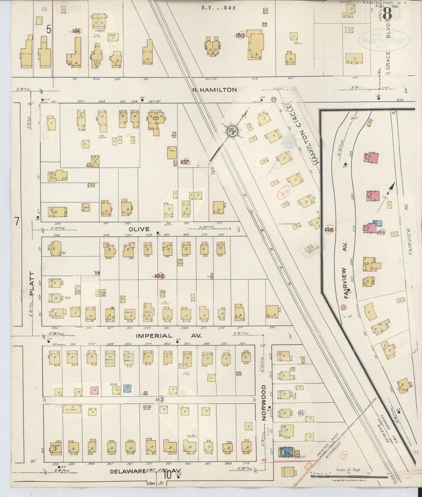Sanborn Fire Insurance Map from Painted Post, Steuben County, New York (1943), Sheet #0008 - Complete Map Set gallery image, historic Sanborn map, vintage wall art, New York New York