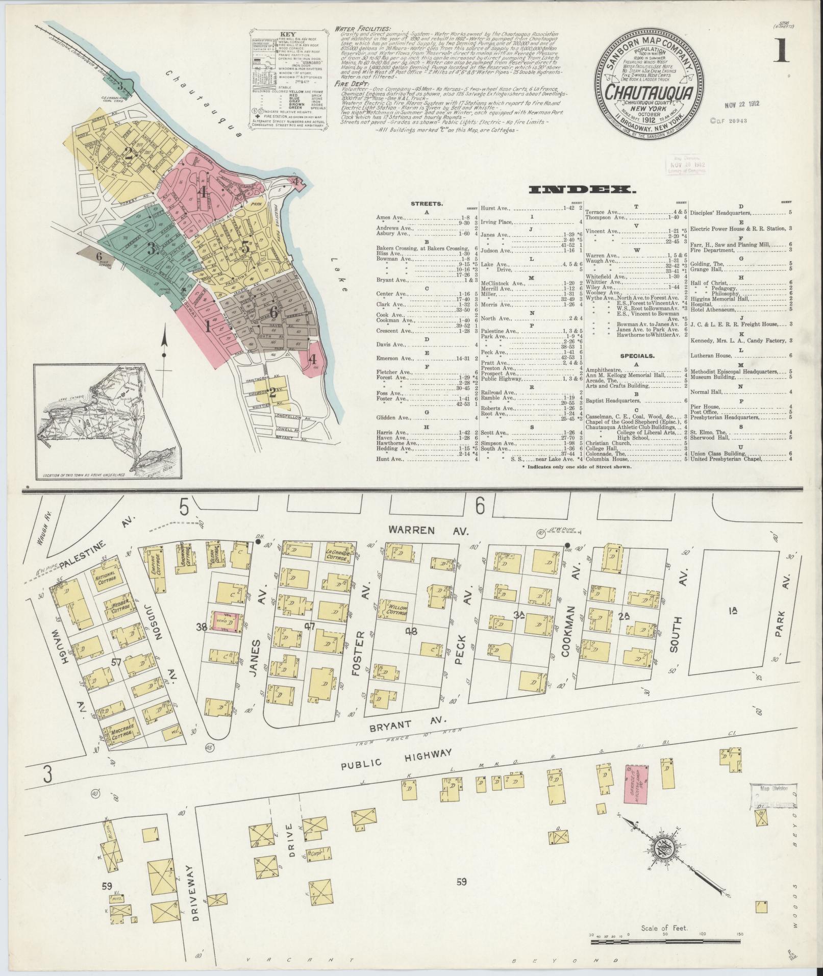 Sanborn Fire Insurance Map from Chautauqua, Chautauqua County, New York. (1912) – Historic Sanborn Fire Insurance Map Print