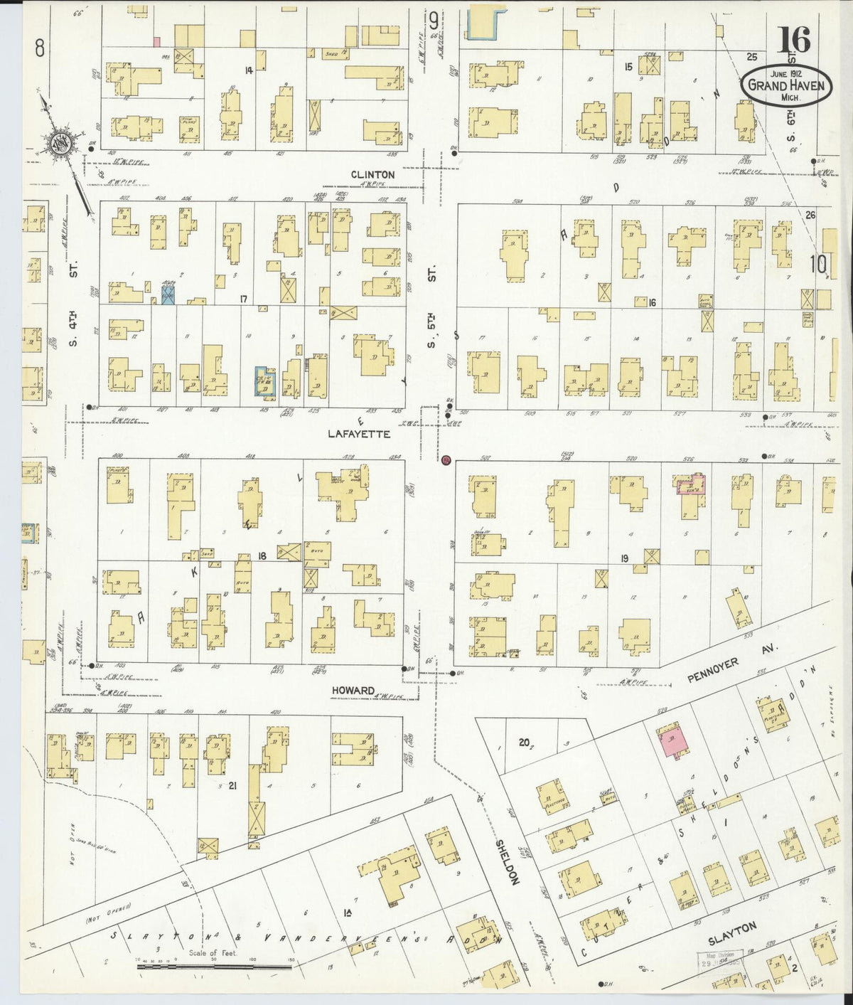 Sanborn Fire Insurance Map from Grand Haven, Ottawa County, Michigan (1912), Sheet #0016 - Complete Map Set gallery image, historic Sanborn map, vintage wall art, Michigan Michigan