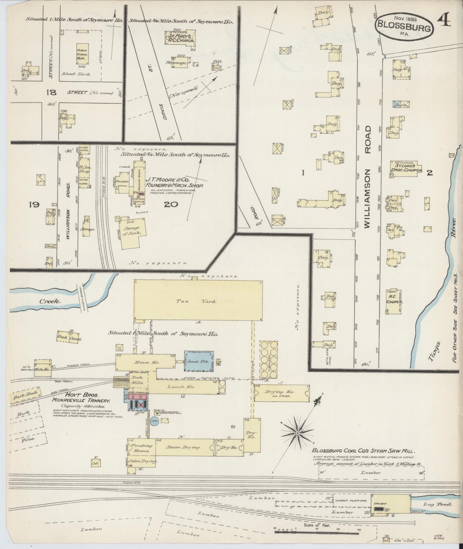 Sanborn Fire Insurance Map from Blossburg, Tioga County, Pennsylvania (1885), Sheet #0004 - Historic Sanborn Fire Insurance Map Print, vintage old map wall art, antique decor, genealogy gift, Pennsylvania Pennsylvania map