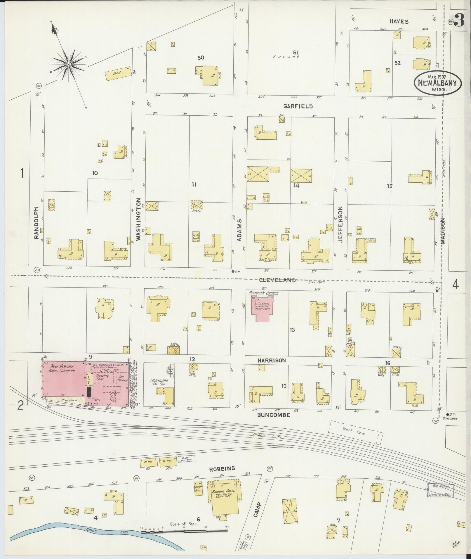 Sanborn Fire Insurance Map from New Albany, Union County, Mississippi (1907), Sheet #0003 - Historic Sanborn Fire Insurance Map Print, vintage old map wall art, antique decor, genealogy gift, Mississippi Mississippi map