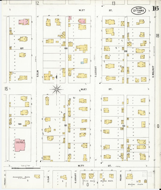 Sanborn Fire Insurance Map from Ottawa, Franklin County, Kansas (1899), Sheet #0016 - Historic Sanborn Fire Insurance Map Print, vintage old map wall art, antique decor, genealogy gift, Kansas Kansas map