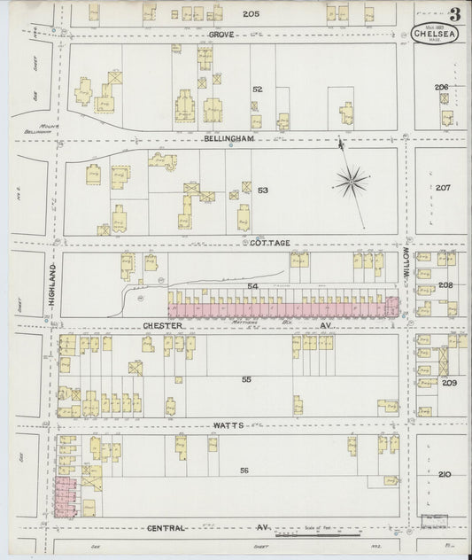 Sanborn Fire Insurance Map from Chelsea, Suffolk County, Massachusetts (1889), Sheet #0003 - Historic Sanborn Fire Insurance Map Print, vintage old map wall art, antique decor, genealogy gift, Massachusetts Massachusetts map