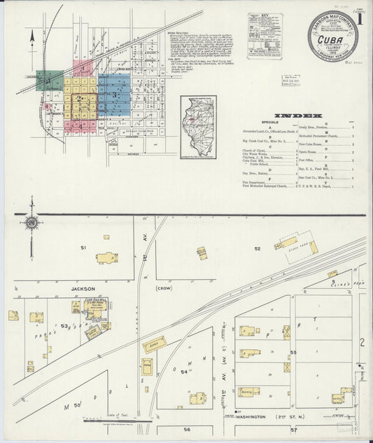 Sanborn Fire Insurance Map from Cuba, Fulton County, Illinois (1919), Sheet #0001 - Historic Sanborn Fire Insurance Map Print, vintage old map wall art, antique decor, genealogy gift, Illinois Illinois map