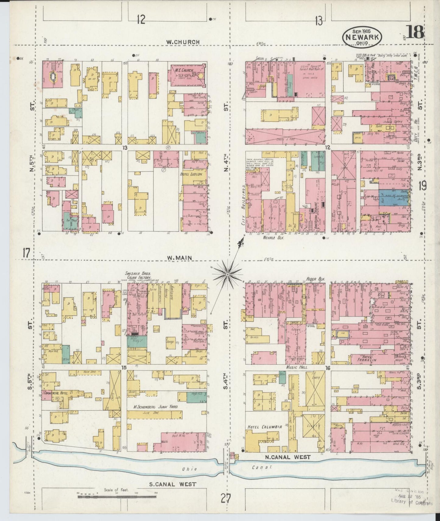 Sanborn Fire Insurance Map from Newark, Licking County, Ohio (1905), Sheet #0018 - Historic Sanborn Fire Insurance Map Print, vintage old map wall art, antique decor, genealogy gift, Ohio Ohio map