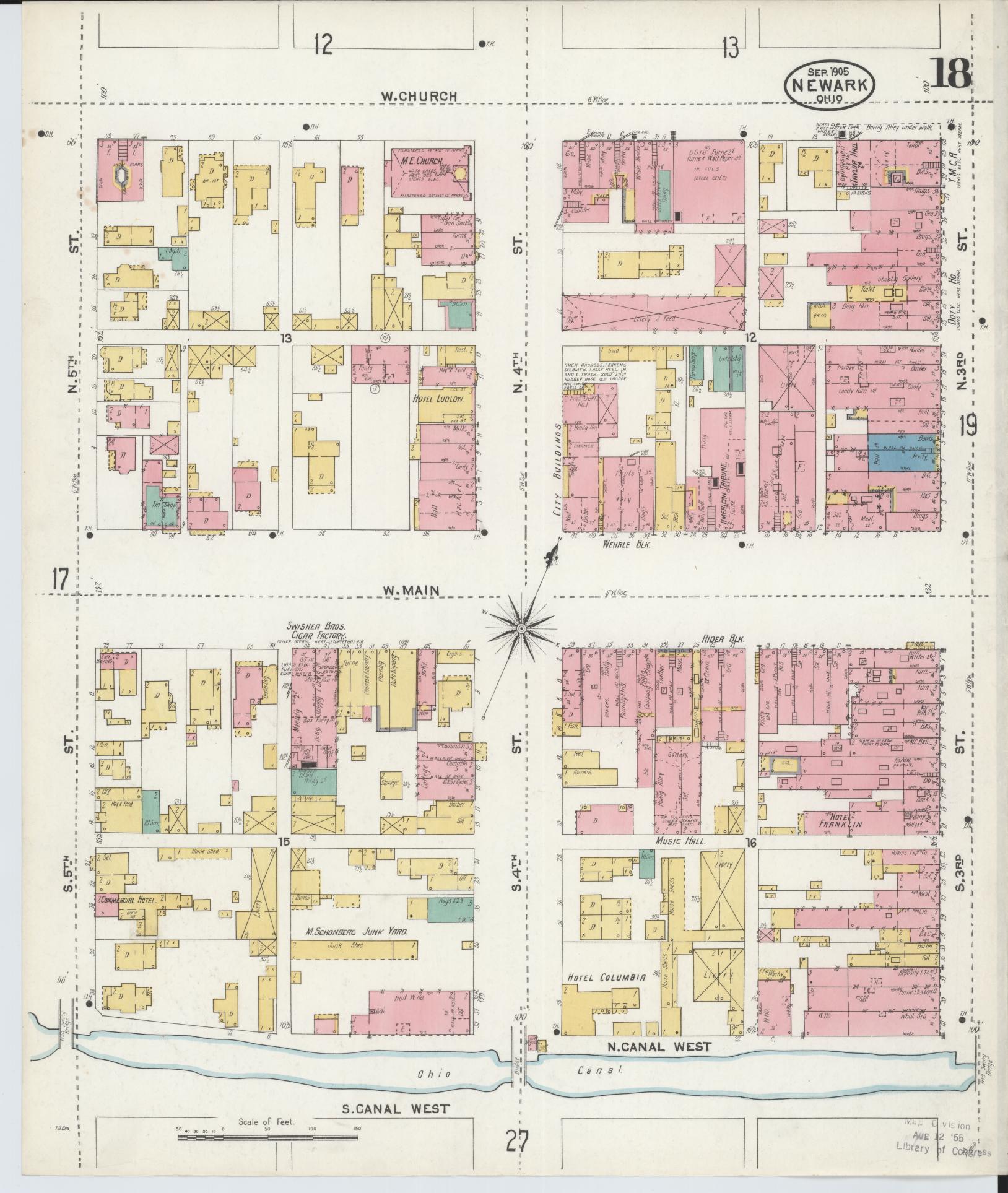 Sanborn Fire Insurance Map from Newark, Licking County, Ohio (1905), Sheet #0018 - Historic Sanborn Fire Insurance Map Print, vintage old map wall art, antique decor, genealogy gift, Ohio Ohio map