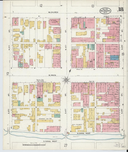 Sanborn Fire Insurance Map from Newark, Licking County, Ohio (1905), Sheet #0018 - Historic Sanborn Fire Insurance Map Print, vintage old map wall art, antique decor, genealogy gift, Ohio Ohio map