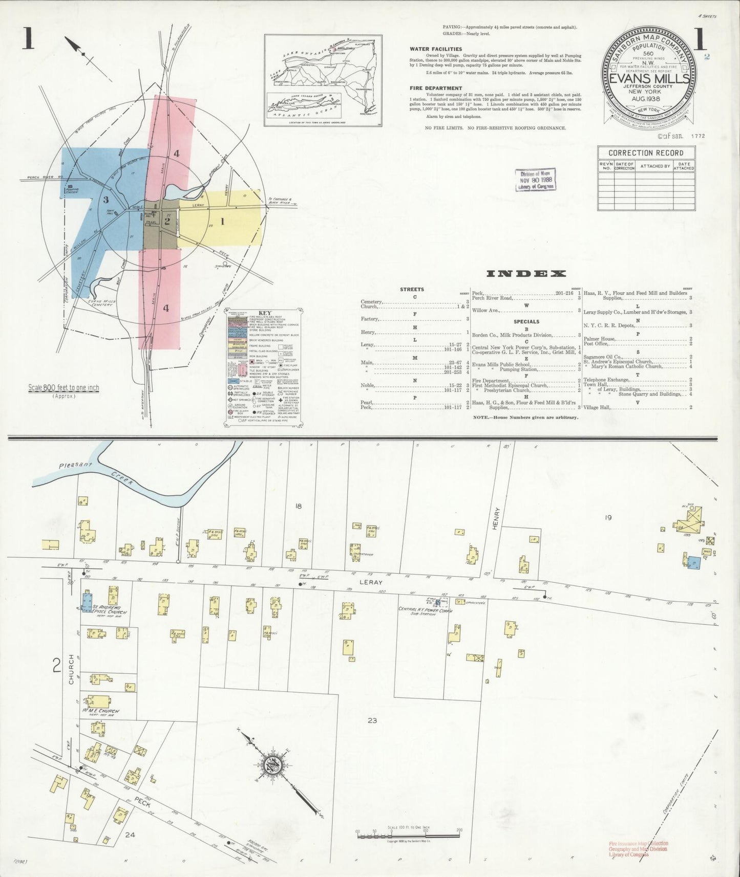 Sanborn Fire Insurance Map from Evans Mills, Jefferson County, New York. (1938) – Historic Sanborn Fire Insurance Map Print