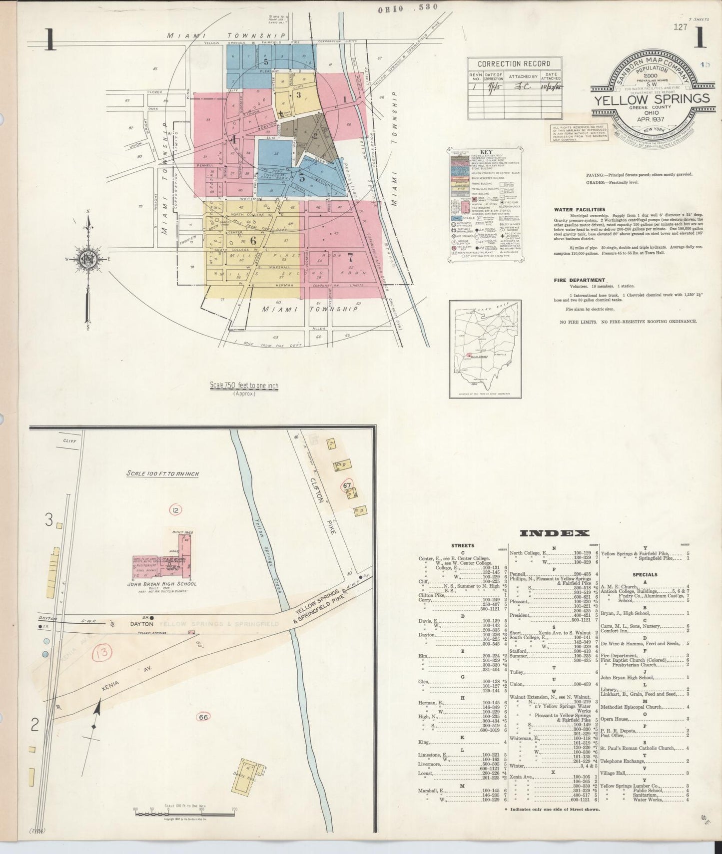Sanborn Fire Insurance Map from Yellow Springs, Greene County, Ohio (1945), Sheet #0001 - Complete Map Set gallery image, historic Sanborn map, vintage wall art, Ohio Ohio