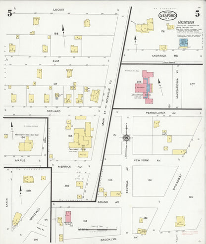 Sanborn Fire Insurance Map from Seaford, Nassau County, New York (1927), Sheet #0005 - Historic Sanborn Fire Insurance Map Print, vintage old map wall art, antique decor, genealogy gift, New York New York map