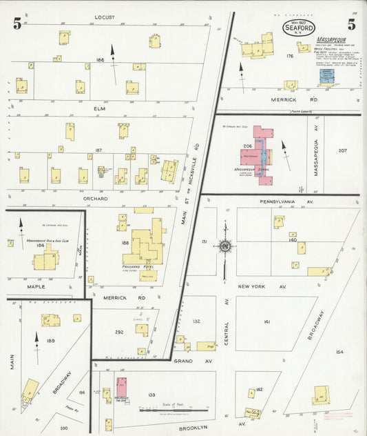 Sanborn Fire Insurance Map from Seaford, Nassau County, New York (1927), Sheet #0005 - Historic Sanborn Fire Insurance Map Print, vintage old map wall art, antique decor, genealogy gift, New York New York map