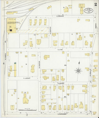 Sanborn Fire Insurance Map from Tyler, Smith County, Texas (1902), Sheet #0002 - Historic Sanborn Fire Insurance Map Print, vintage old map wall art, antique decor, genealogy gift, Texas Texas map