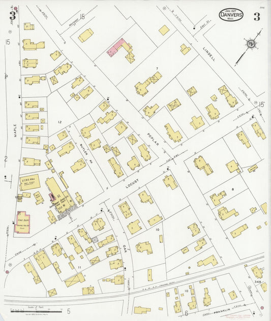 Sanborn Fire Insurance Map from Danvers, Essex County, Massachusetts (1927), Sheet #0003 - Historic Sanborn Fire Insurance Map Print, vintage old map wall art, antique decor, genealogy gift, Massachusetts Massachusetts map