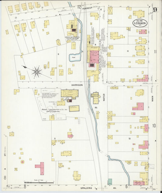 Sanborn Fire Insurance Map from Lebanon, Marion County, Kentucky (1908), Sheet #0009 - Historic Sanborn Fire Insurance Map Print, vintage old map wall art, antique decor, genealogy gift, Kentucky Kentucky map