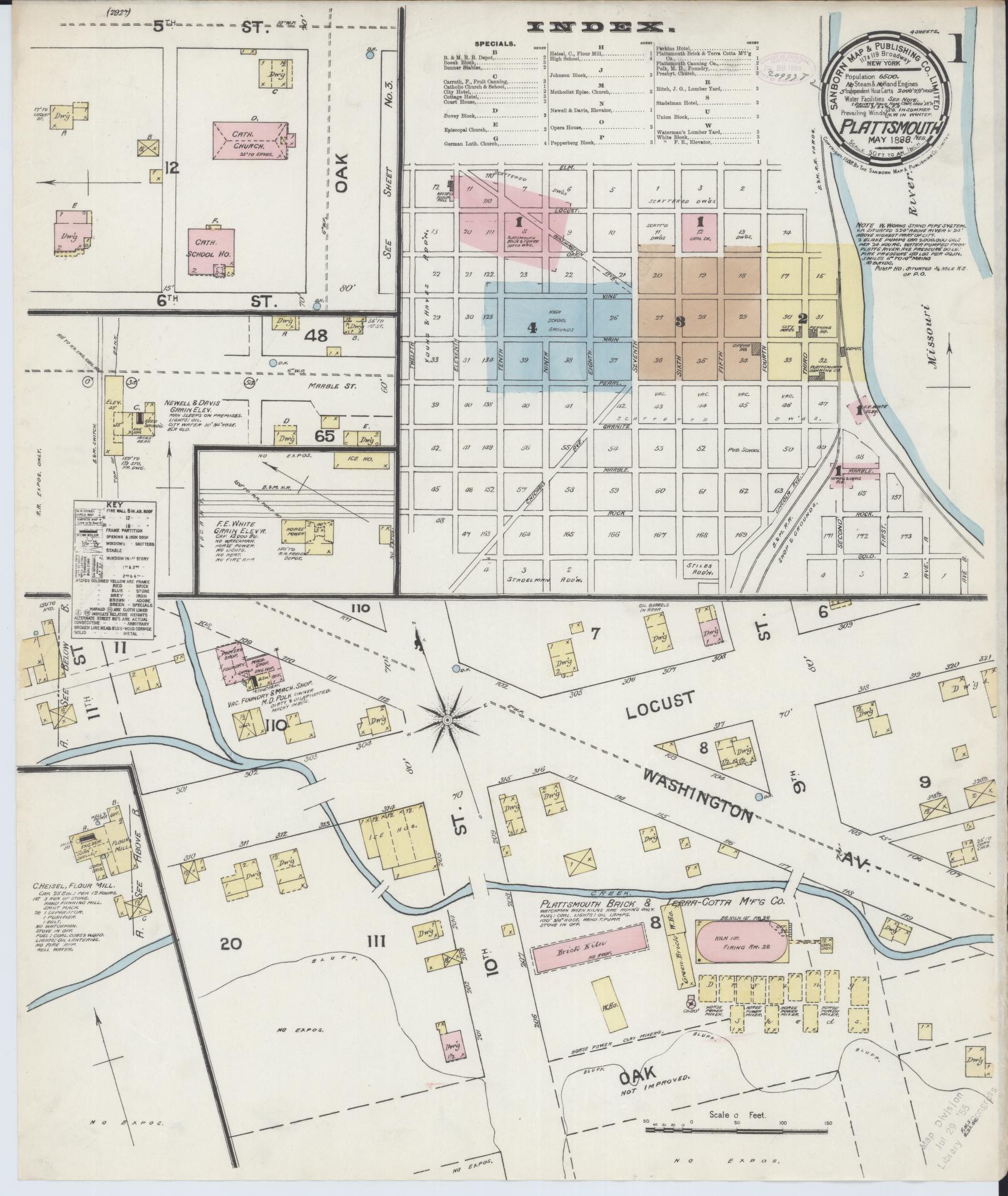 Sanborn Fire Insurance Map from Plattsmouth, Cass County, Nebraska (1888), Sheet #0001 - Complete Map Set gallery image, historic Sanborn map, vintage wall art, Nebraska Nebraska