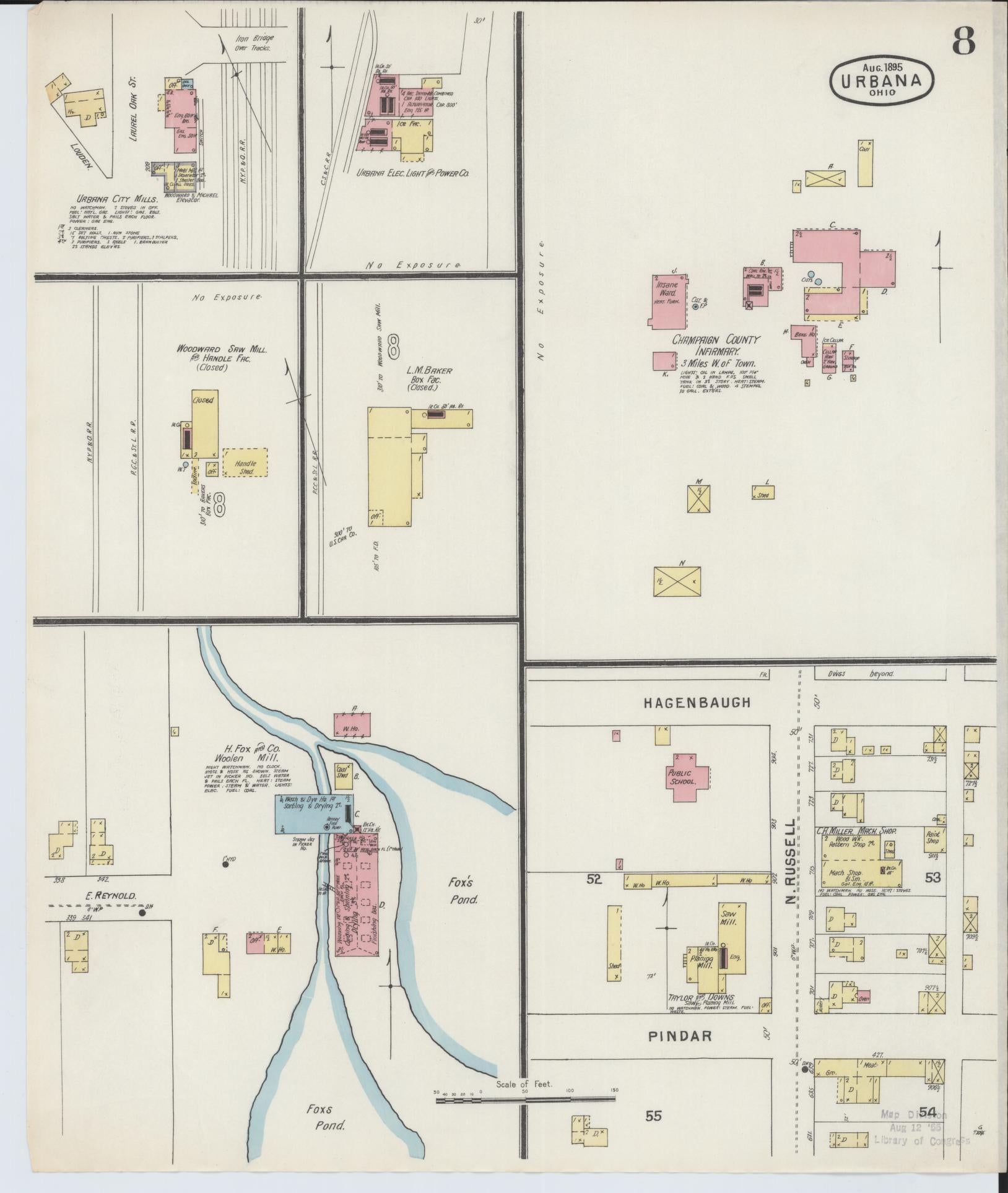 Sanborn Fire Insurance Map from Urbana, Champaign County, Ohio (1895), Sheet #0008 - Complete Map Set gallery image, historic Sanborn map, vintage wall art, Ohio Ohio