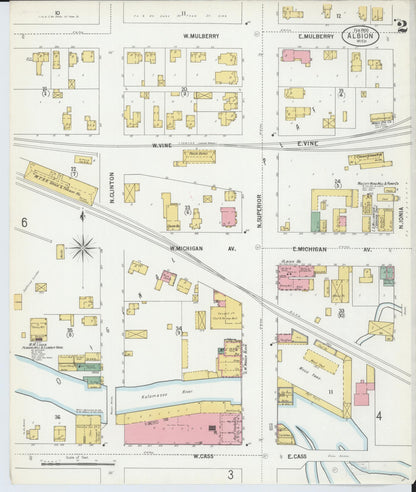Sanborn Fire Insurance Map from Albion, Calhoun County, Michigan (1900), Sheet #0002 - Complete Map Set gallery image, historic Sanborn map, vintage wall art, Michigan Michigan