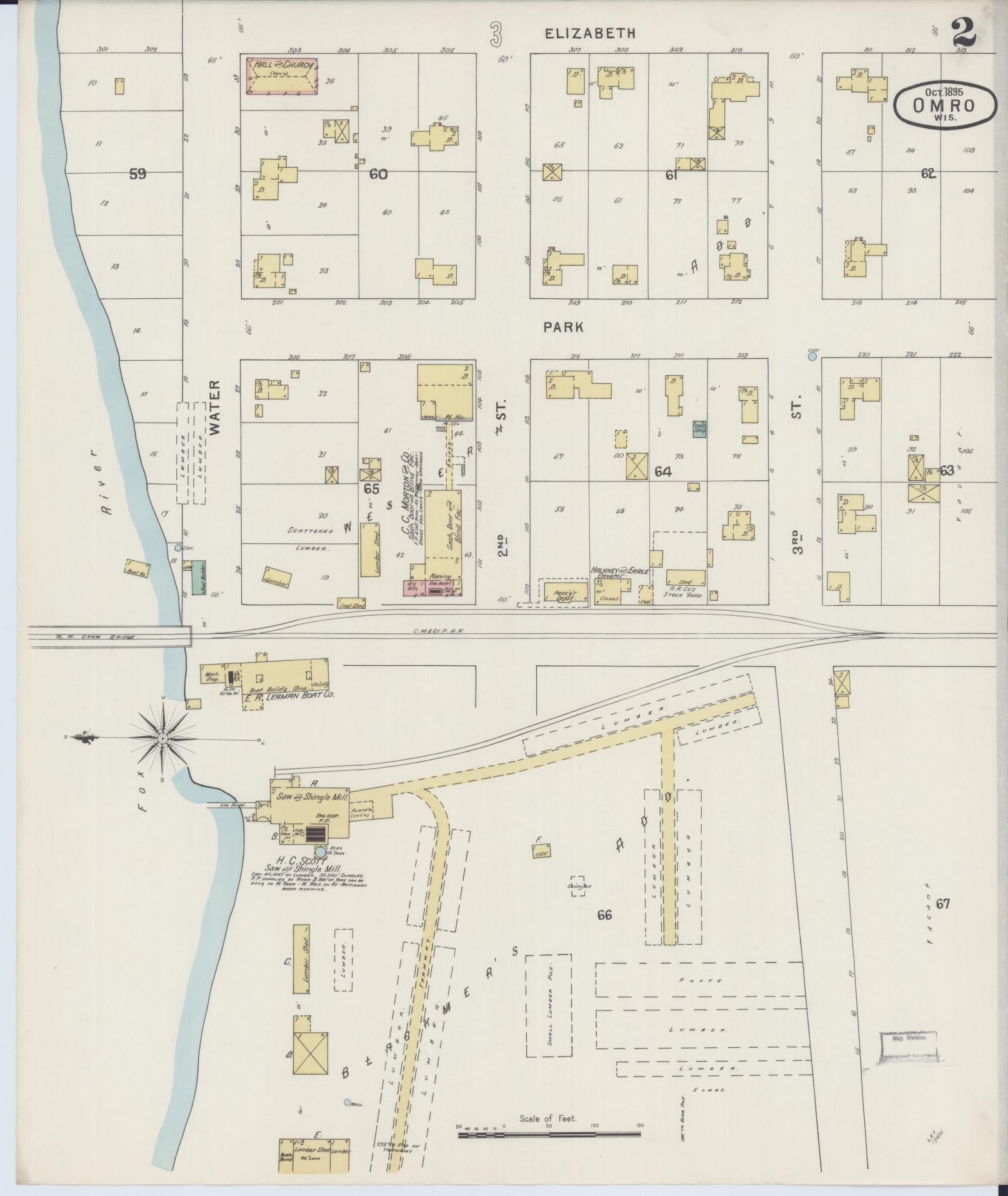 Sanborn Fire Insurance Map from Omro, Winnebago County, Wisconsin (1895), Sheet #0002 - Historic Sanborn Fire Insurance Map Print, vintage old map wall art, antique decor, genealogy gift, Wisconsin Wisconsin map