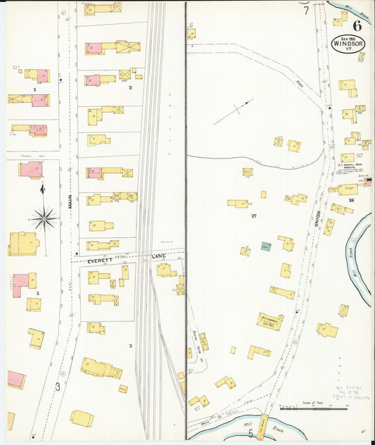 Sanborn Fire Insurance Map from Windsor, Windsor County, Vermont (1906), Sheet #0006 - Historic Sanborn Fire Insurance Map Print, vintage old map wall art, antique decor, genealogy gift, Vermont Vermont map