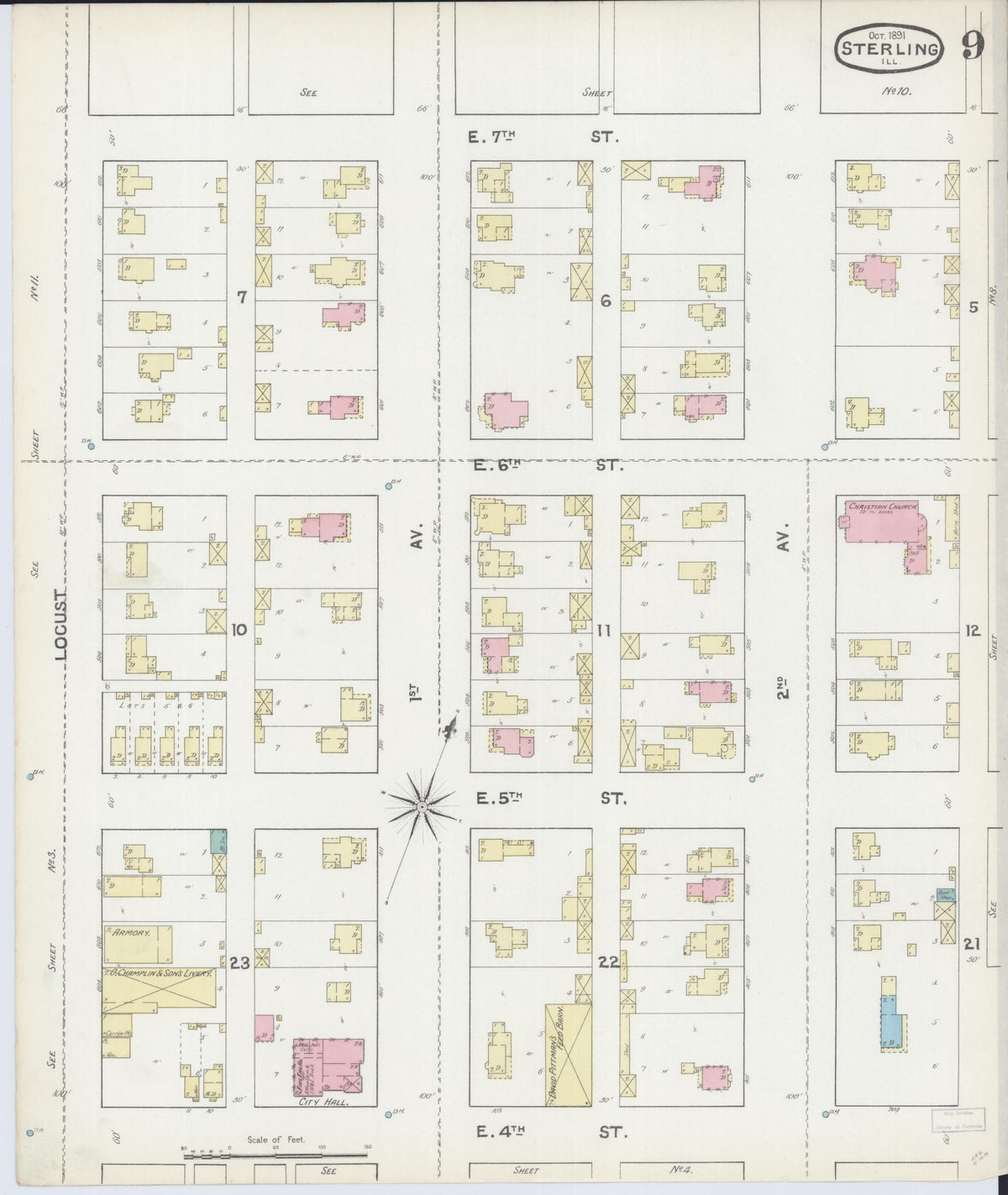 Sanborn Fire Insurance Map from Sterling, Whiteside County, Illinois (1891), Sheet #0009 - Complete Map Set gallery image, historic Sanborn map, vintage wall art, Illinois Illinois