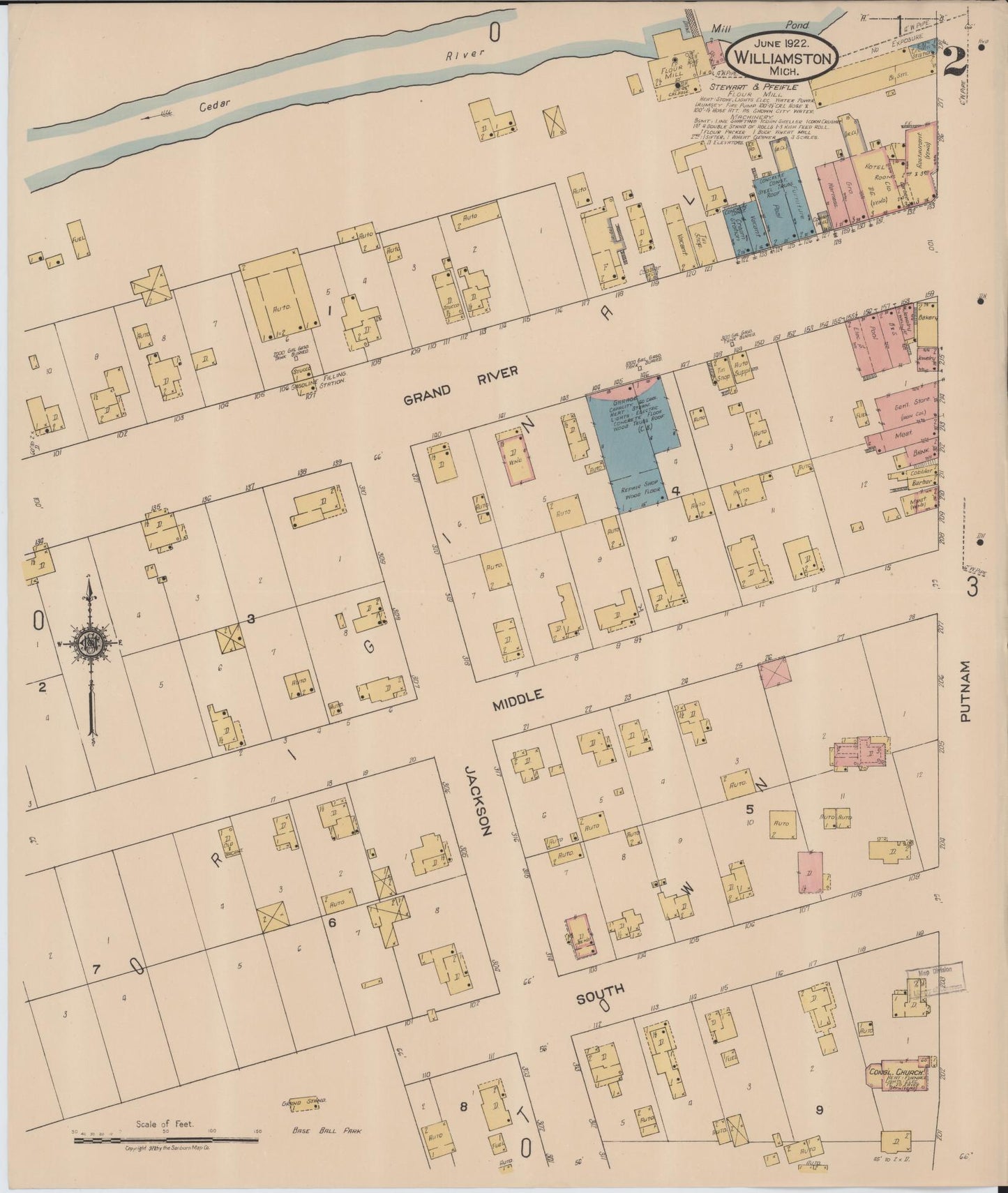 Sanborn Fire Insurance Map from Williamston, Ingham County, Michigan (1922), Sheet #0002 - Complete Map Set gallery image, historic Sanborn map, vintage wall art, Michigan Michigan