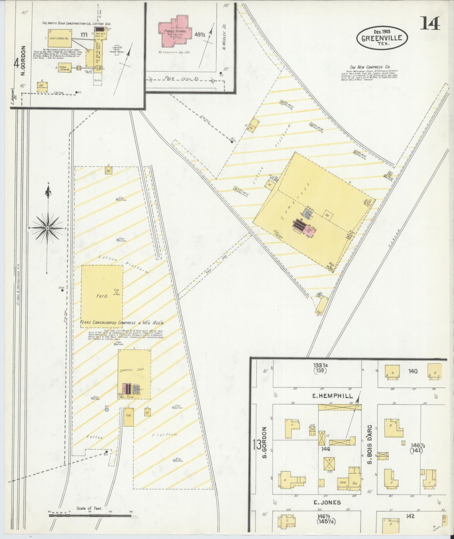 Sanborn Fire Insurance Map from Greenville, Hunt County, Texas (1903), Sheet #0014 - Historic Sanborn Fire Insurance Map Print, vintage old map wall art, antique decor, genealogy gift, Texas Texas map