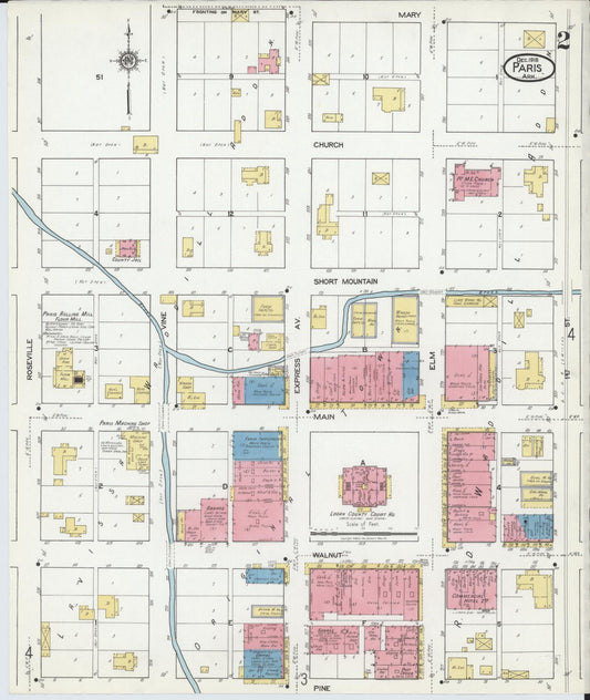 Sanborn Fire Insurance Map from Paris, Logan County, Arkansas (1918), Sheet #0002 - Historic Sanborn Fire Insurance Map Print, vintage old map wall art, antique decor, genealogy gift, Arkansas Arkansas map