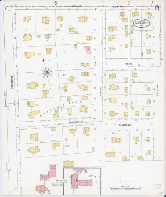 Sanborn Fire Insurance Map from Sycamore, De Kalb County, Illinois (1905), Sheet #0009 - Historic Sanborn Fire Insurance Map Print, vintage old map wall art, antique decor, genealogy gift, Illinois Illinois map