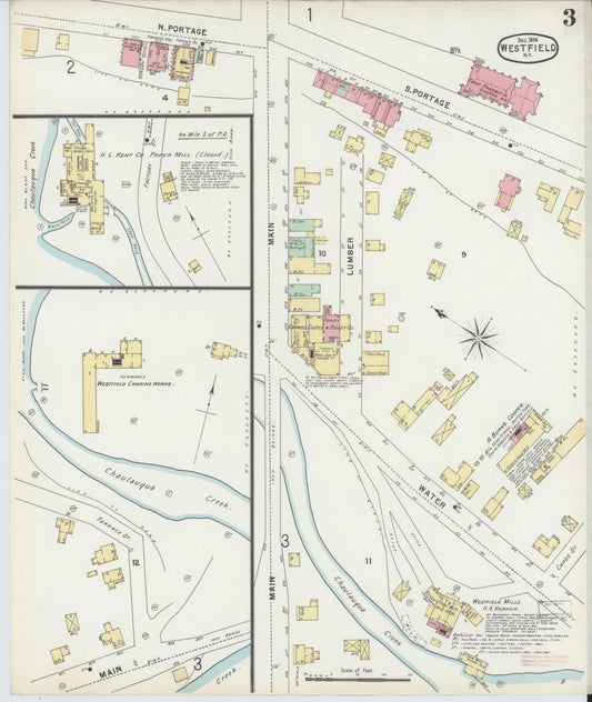 Sanborn Fire Insurance Map from Westfield, Chautauqua County, New York (1896), Sheet #0003 - Historic Sanborn Fire Insurance Map Print, vintage old map wall art, antique decor, genealogy gift, New York New York map