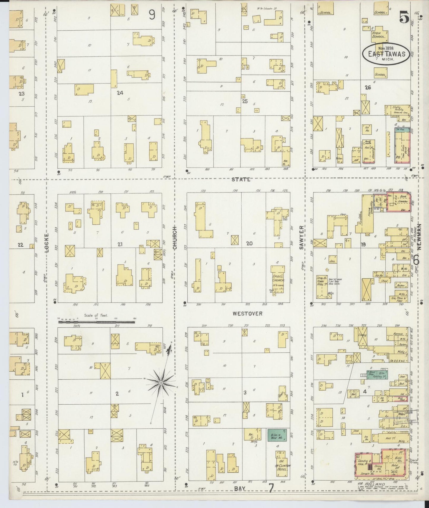 Sanborn Fire Insurance Map from Tawas City, Iosco County, Michigan (1898), Sheet #0005 - Complete Map Set gallery image, historic Sanborn map, vintage wall art, Michigan Michigan