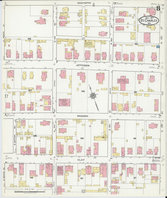 Sanborn Fire Insurance Map from Saint Charles, Saint Charles County, Missouri (1917), Sheet #0008 - Historic Sanborn Fire Insurance Map Print, vintage old map wall art, antique decor, genealogy gift, Missouri Missouri map